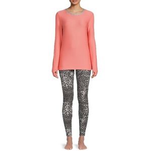 Cuddl Duds ClimateRight Cozy Jersey Top Leggings Pajamas PJs Coral Leopard Print